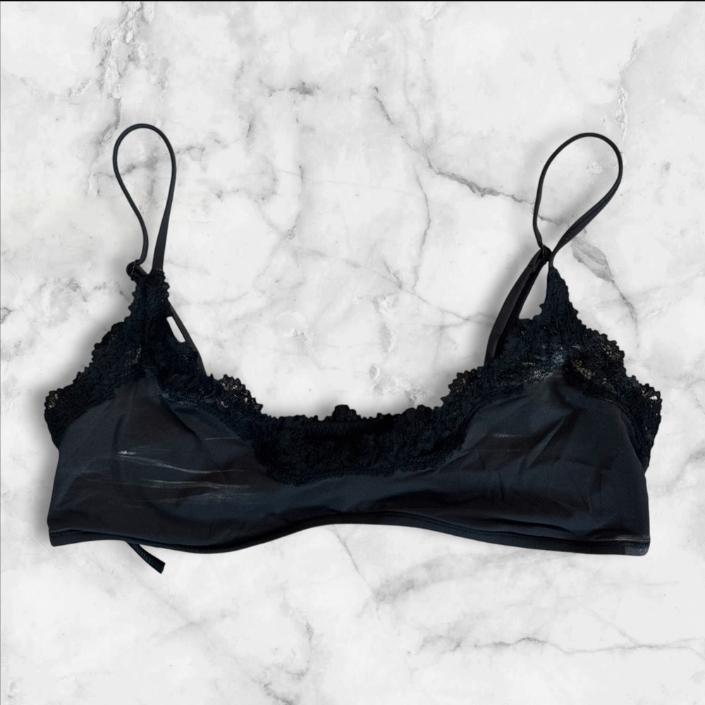 SKIMS Black Lace Trim Bralette Adjustable Straps L BR-SCP-9190
